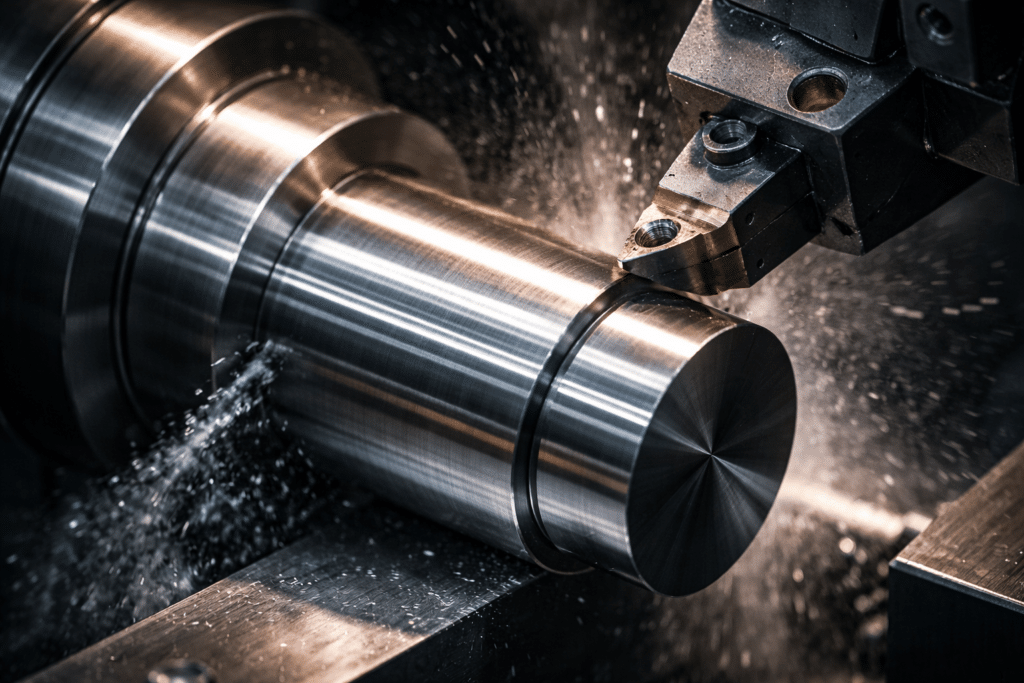 CNC turning finish pass demonstrating surface finish CNC machining influenced by feed and tool geometry